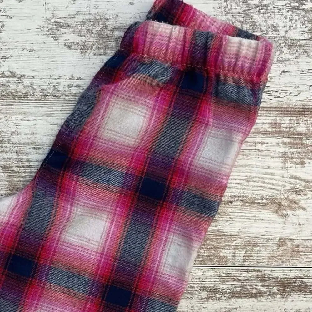 Baby Gap 12-18m Pink Plaid Cozy Pajama Peter Pan Collar Set Wash/wear Piling